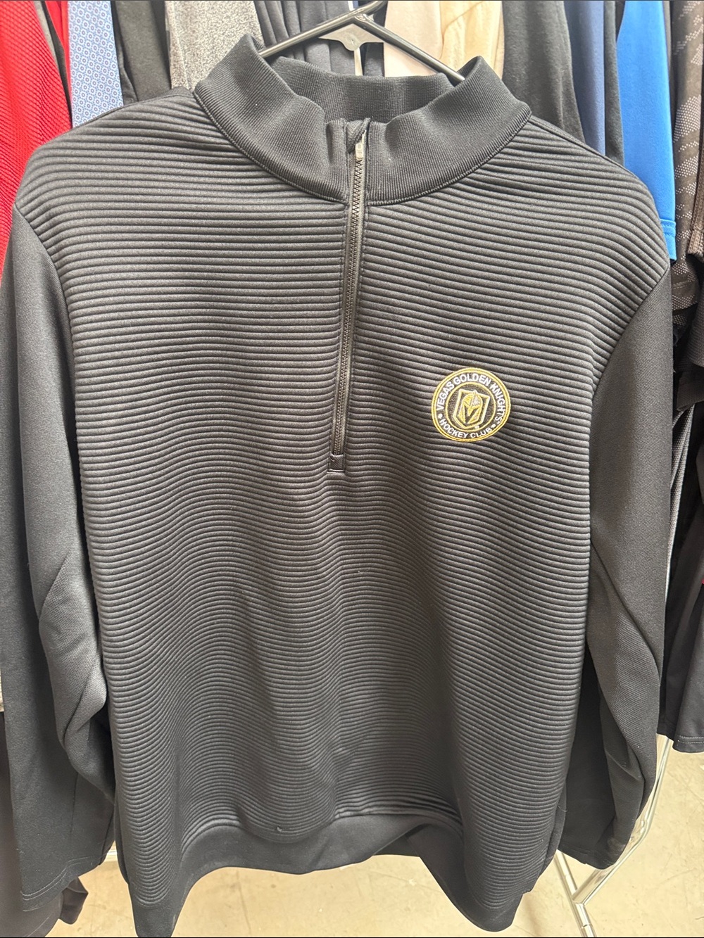 Antigua Black Ribbed Quarter-Zip Sweater with Gold Crest
